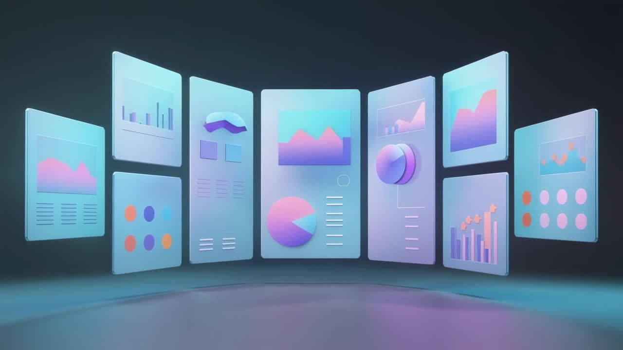 Futuristic Data Visualization Panels with Charts and Graphs