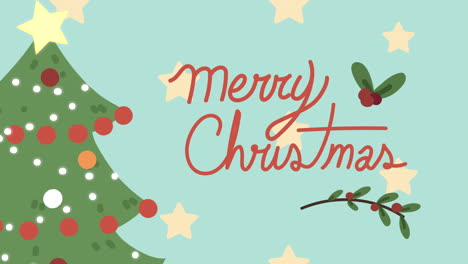 happy merry christmas lettering with pine tree