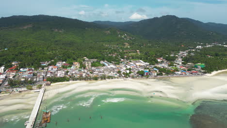 nathon town and pier in thailand, aerial drone view