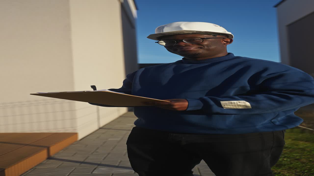 Construction worker with clipboard