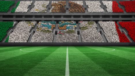 Animation-of-mexican-flag-on-empty-football-pitch-in-sports-stadium