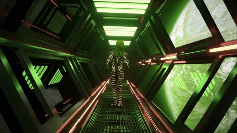 alien in futuristic corridor