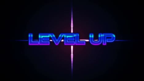 animation of level up text over purple glowing shape