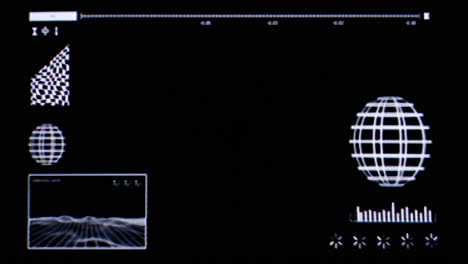 animation of user interface with sci-fi hud elements on dark background, good for overlay with alpha matte blending option
