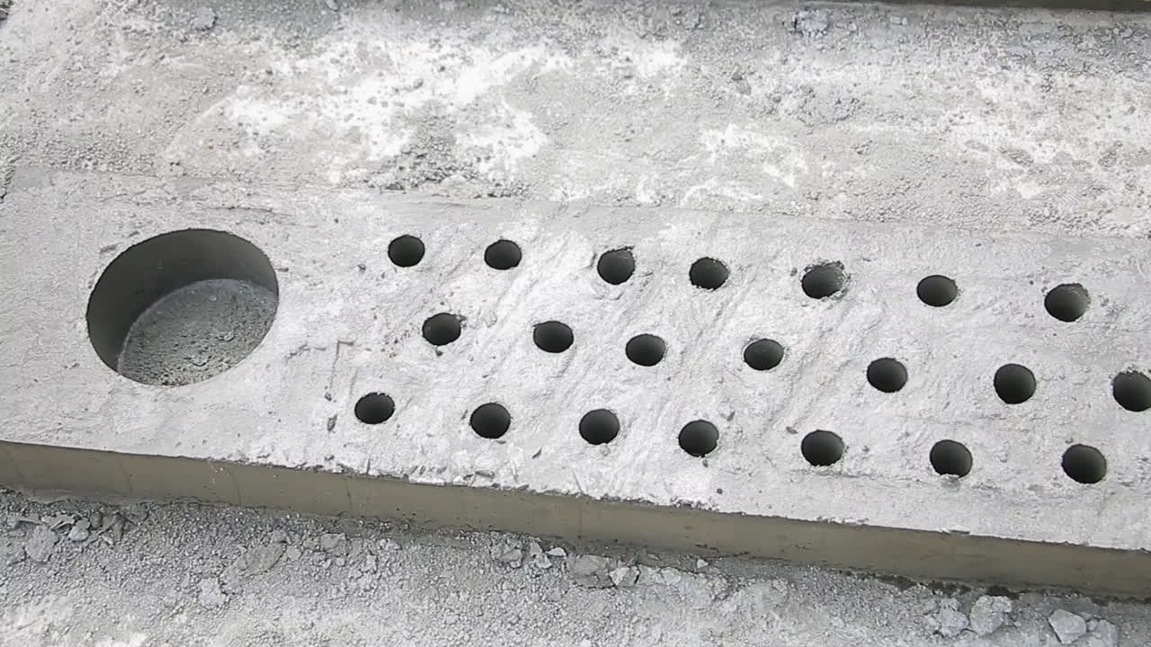 Perforated concrete slab with uniform holes, ready for installation or transport