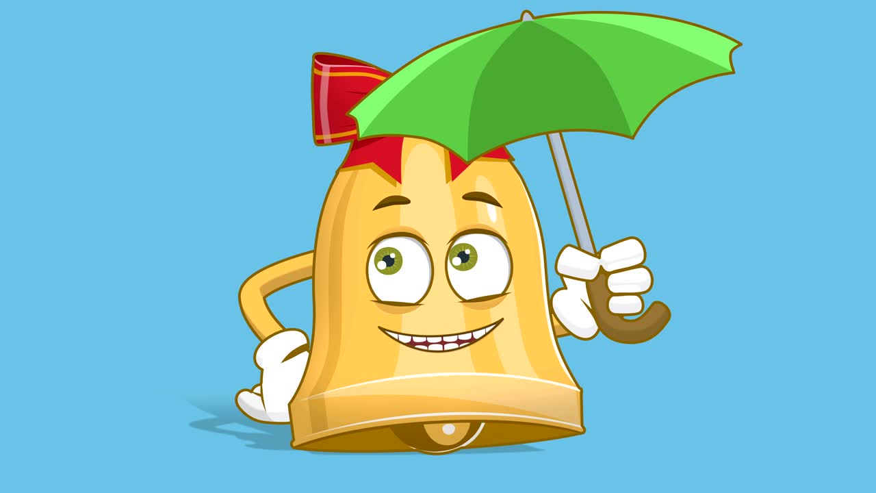 Sino de Natal de Desenho Animado Debaixo de Guarda-chuva com Animação Facial e Máscara Alfa.