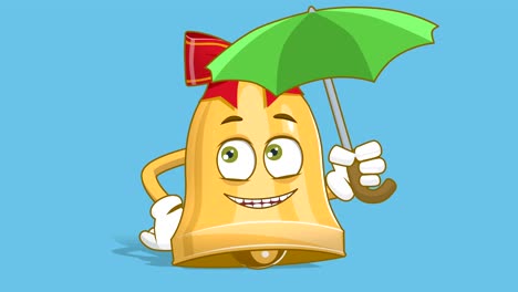 caricatura campana de navidad bajo paraguas con animación facial alfa mate