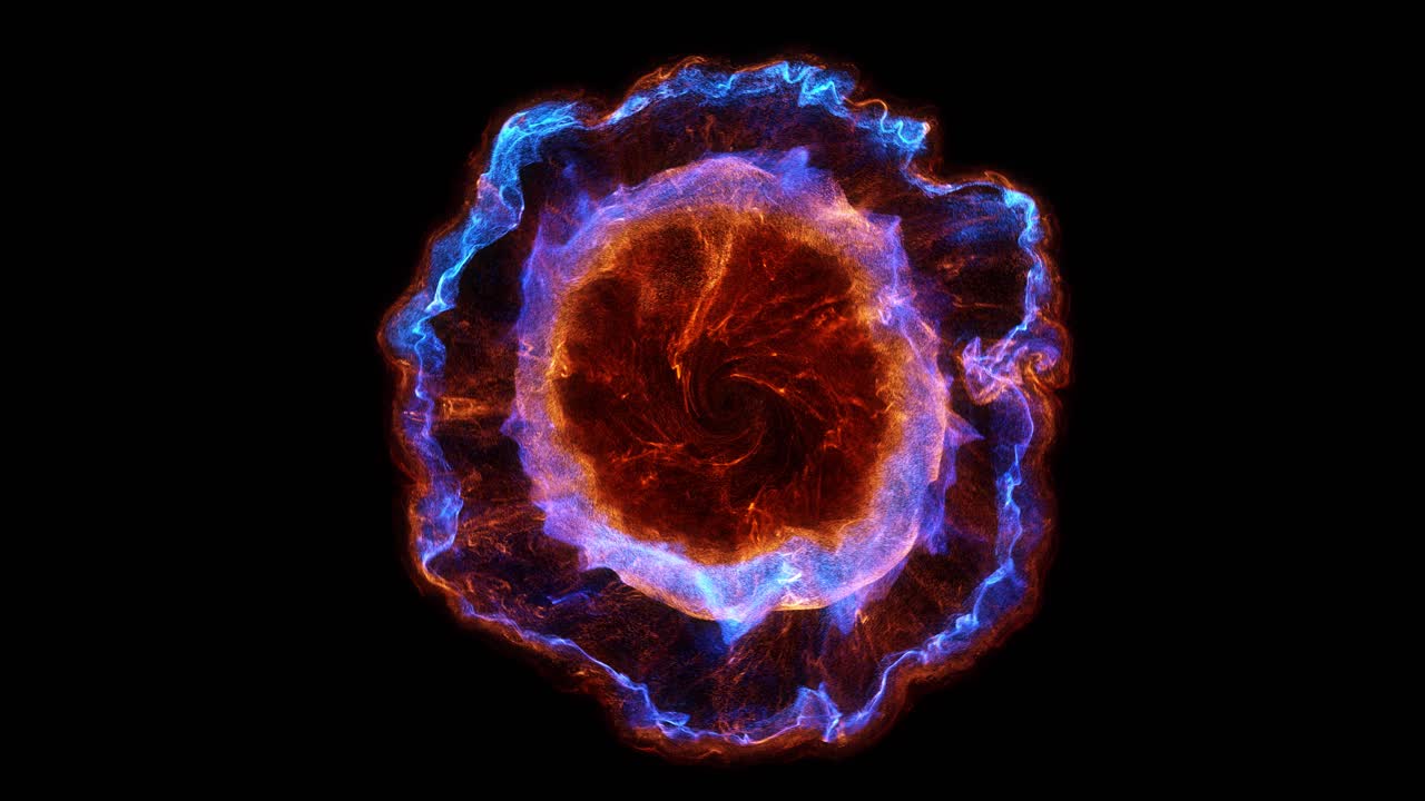 Sfera energetica astratta vibrante che si espande e svanisce.