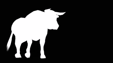 a bull walking on black background with alpha channel included at the end of the video, 3d animation, perspective view, animated animals, seamless loop animation