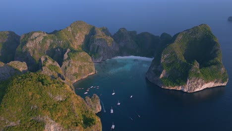 birds eye view of the maya bay in kho phi phi, thailand