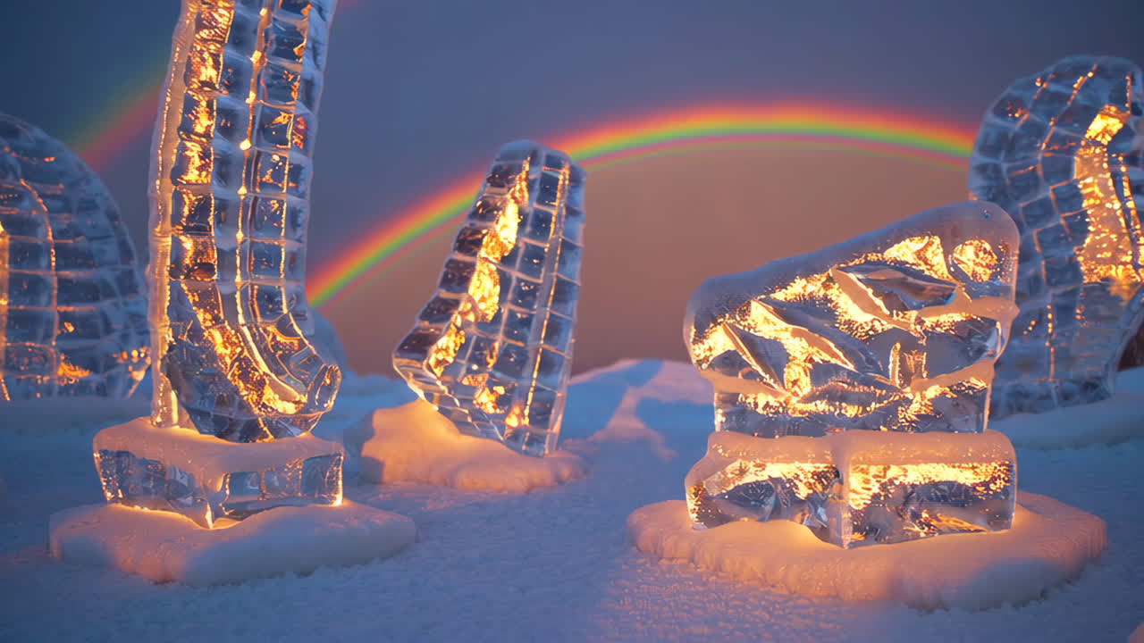 Illuminated Ice Sculptures with a Rainbow