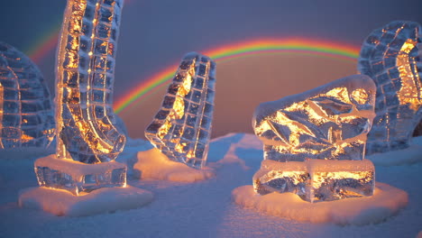 illuminated ice sculptures with a rainbow