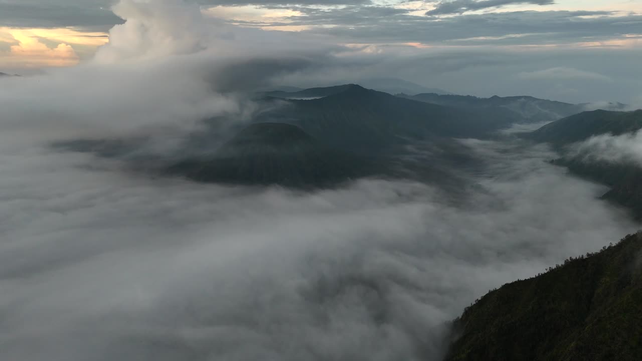 Aerial drone view of Mount Bromo east java indonesia active volcano Tengger mountains