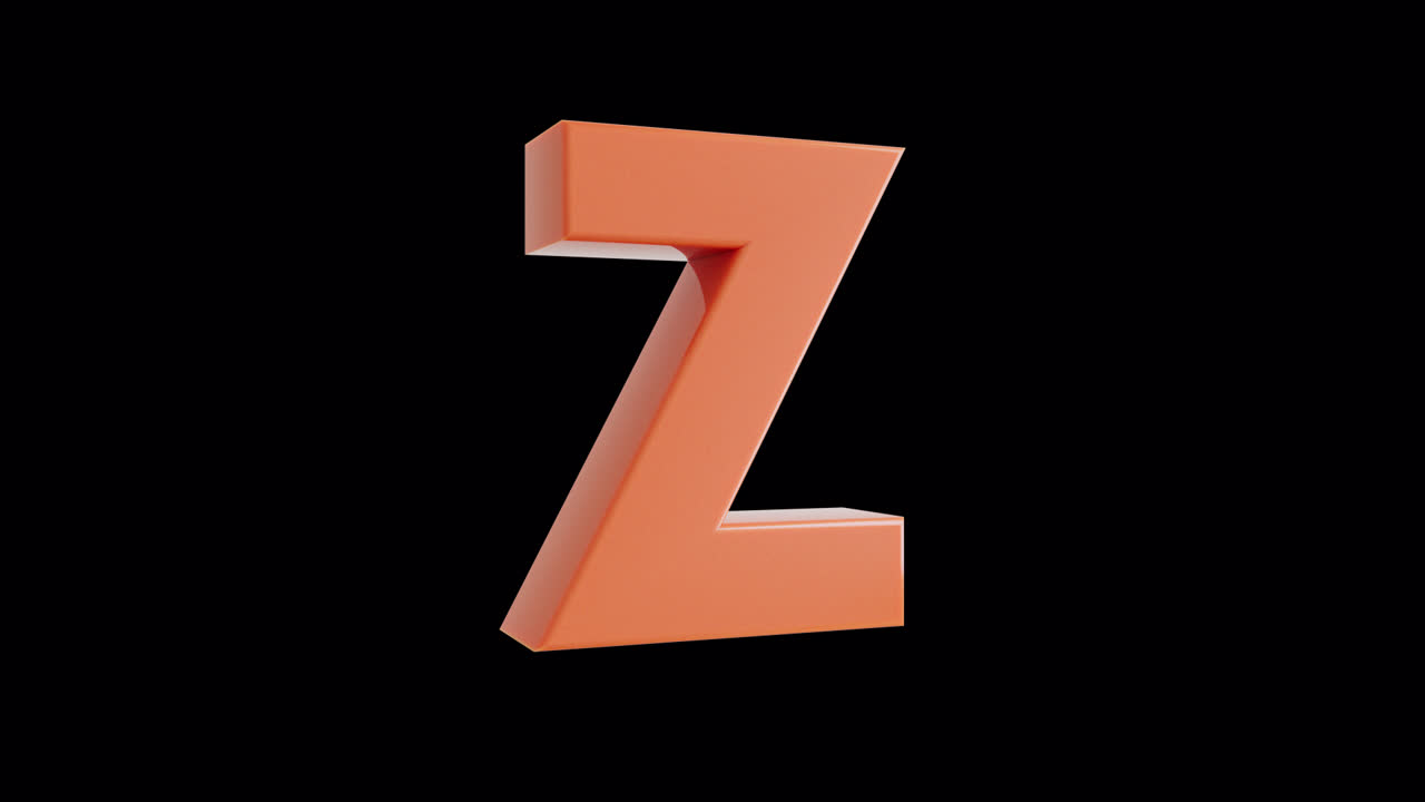 Lettera Z arancione animata 3D in rotazione su sfondo nero