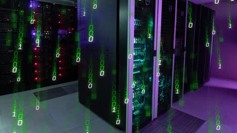 animación del procesamiento de datos a través de codificación binaria y servidores informáticos