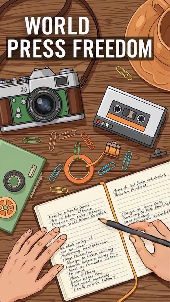 World Press Freedom Day Vintage Desk Workspace Illustration