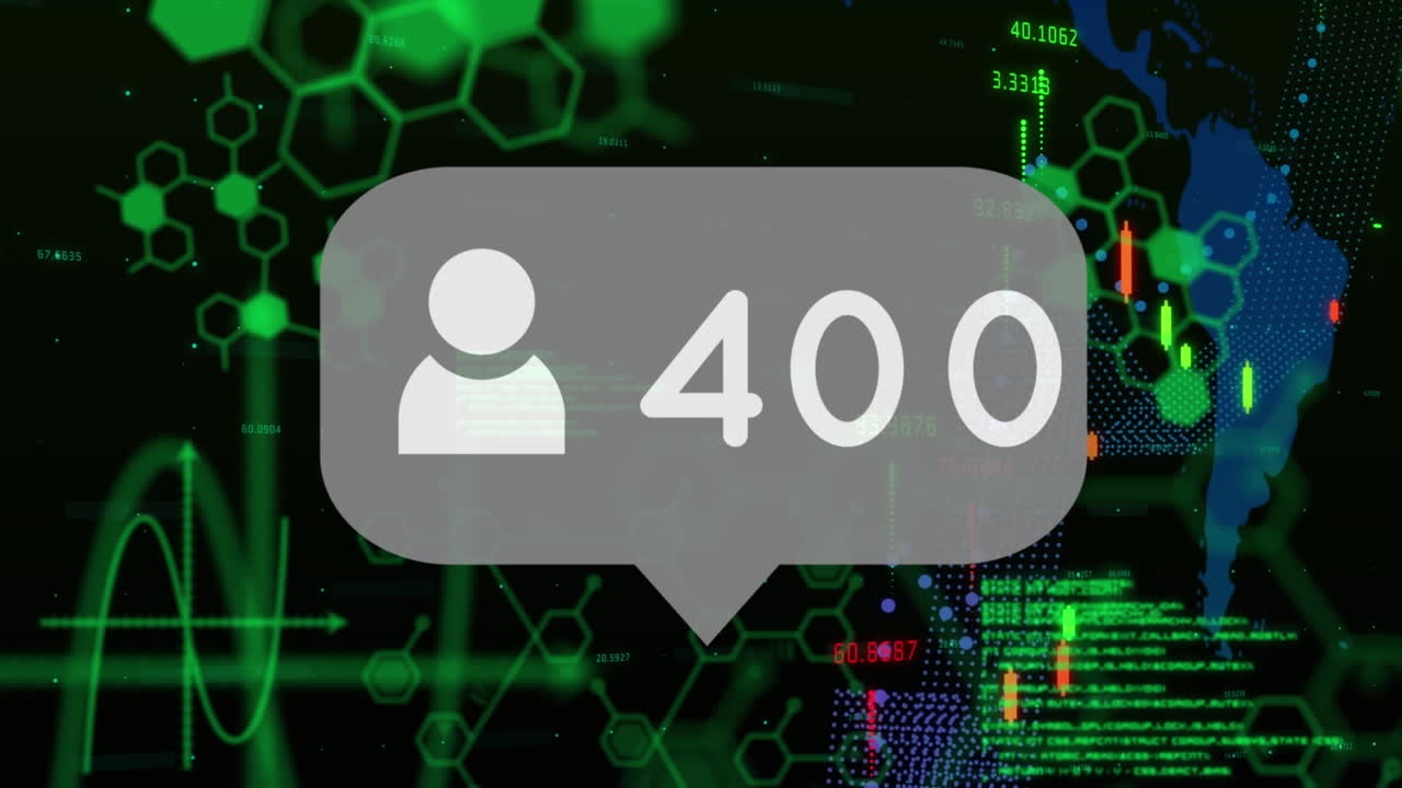 미디어 아이콘의 애니메이션과 검은색 배경의 데이터 처리