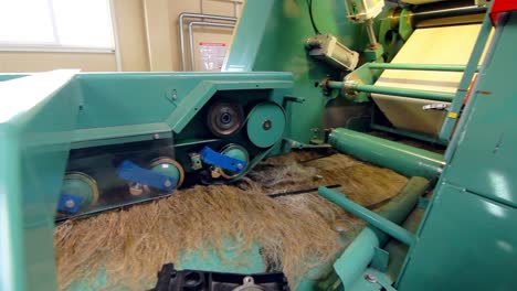 factory processing equipment. flax factory working process. textile production