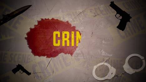 animación de fondo de texto de crimen con arma y esposas