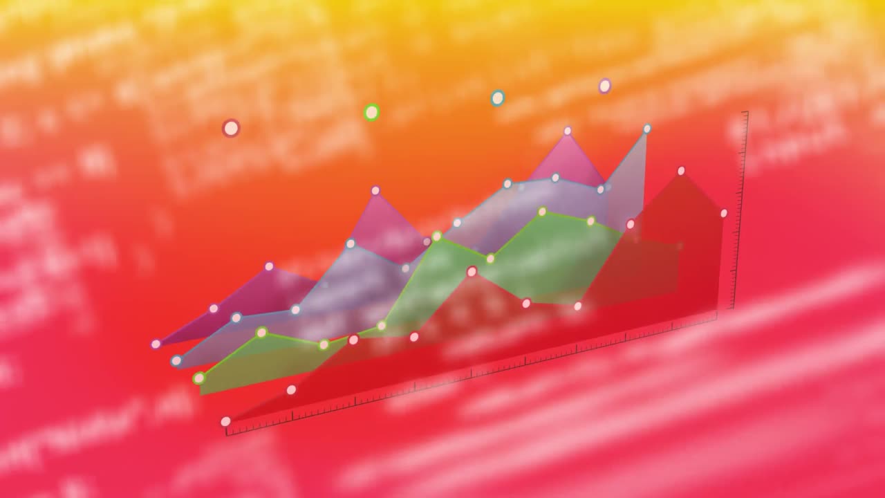 노란색과 빨간색 그래디언트 배경에 대한 데이터 처리에 대한 다채로운 그래프