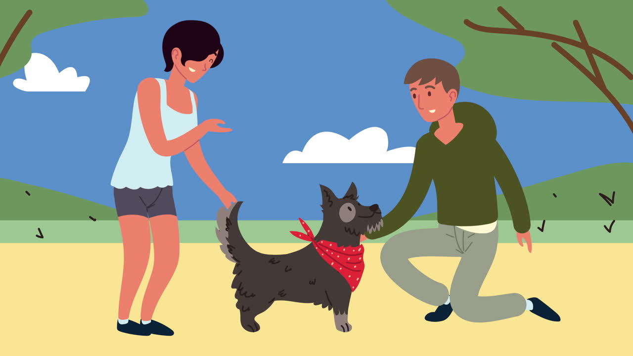 귀여운 개 애니메이션을 가진 커플