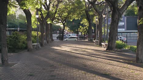 Acera-Tranquila-Por-Plaza-Italia-Una-Tarde-Mientras-Los-Autos-Pasan