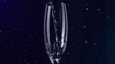 animation of champagne pouring into glass, with confetti falling on black background