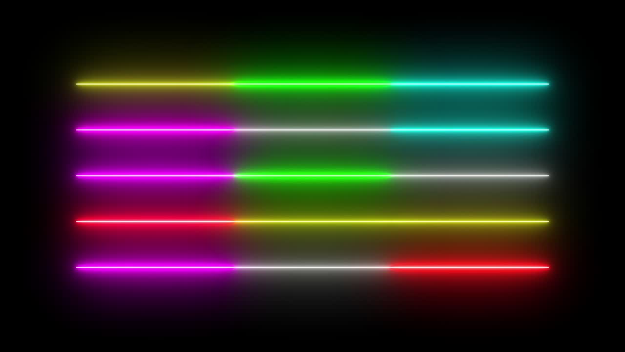 resumen colorido de la línea de neón llama brillante parpadeante bucle de animación al azar en un fondo negro.
