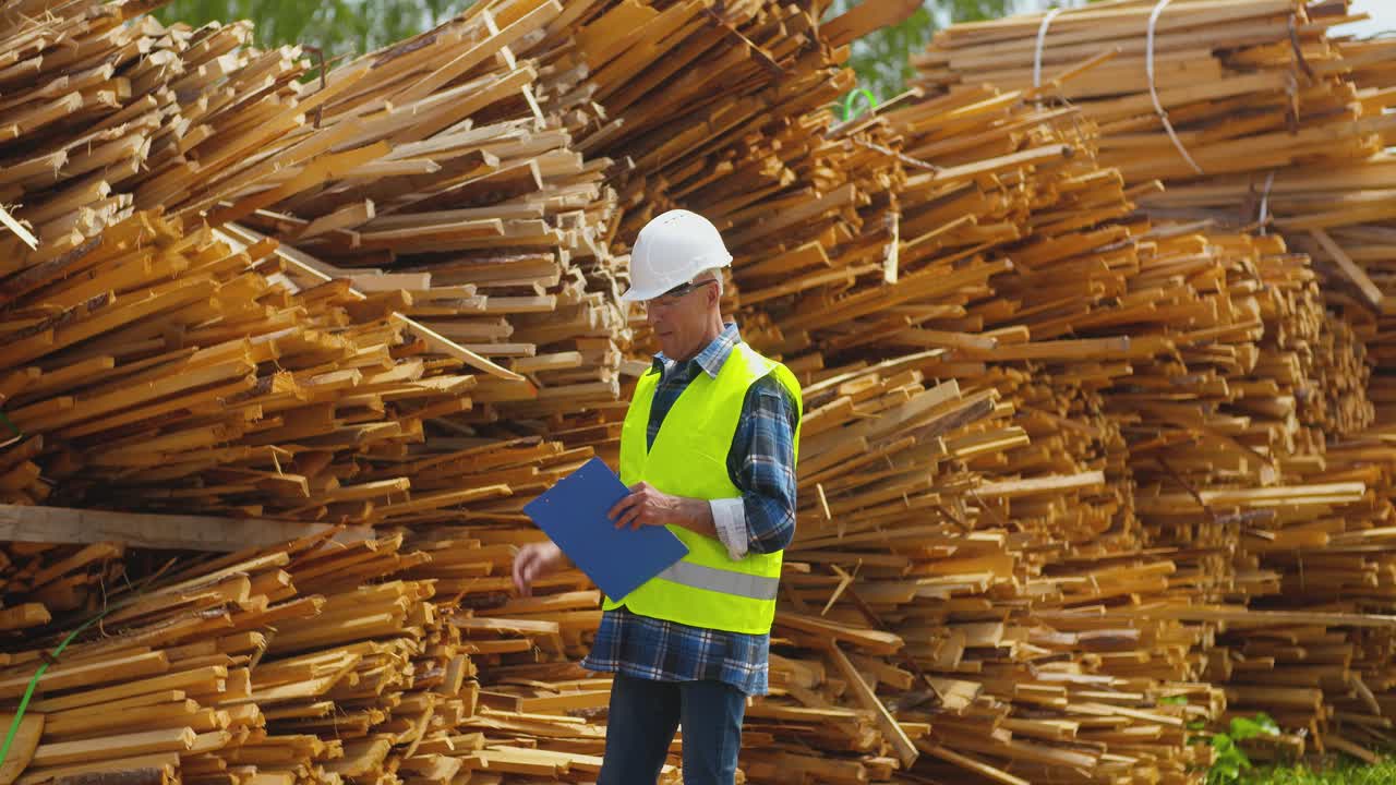 trabajador masculino examinando la pila de tablones 18