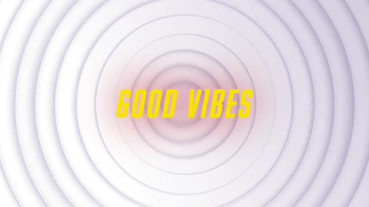 Animazione digitale del testo "good vibes" su cerchi concentrici su sfondo bianco