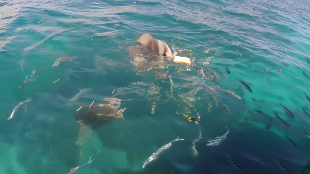 세이셸, 세인트 앤 해양 공원, 소풍 중 물고기 먹이주기, 다양한 물고기를 볼 수 있음