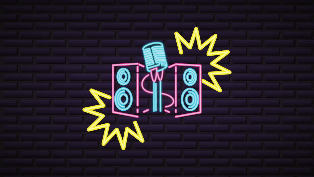 pared con etiqueta de karaoke de luz de neón