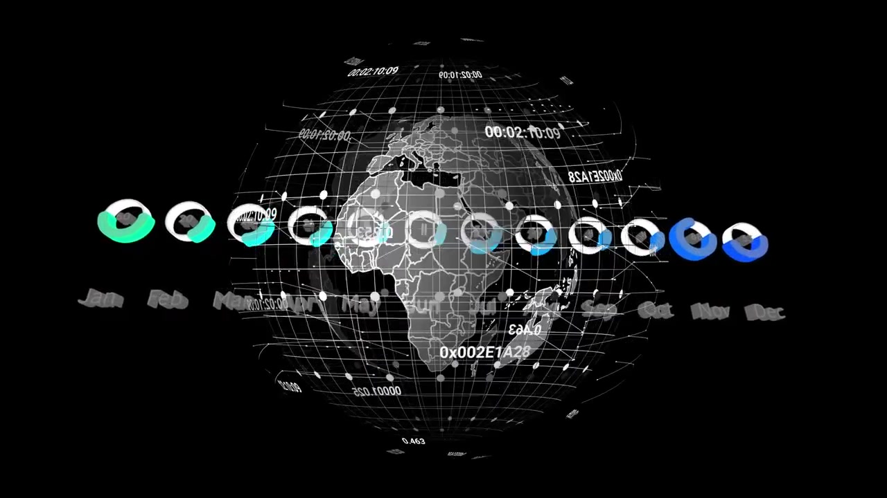 Animation of data processing with globe on black background