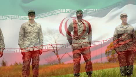 animation of flag of iran over soldiers