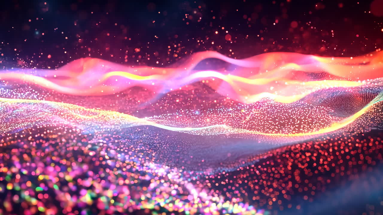 A colorful, abstract image of a pink and blue landscape with a lot of sparkles. Scene is whimsical and playful