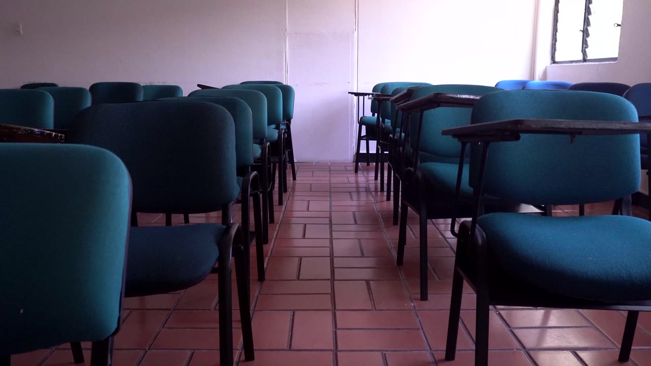 Clean Empty Classroom Ready for Students Panoramic View