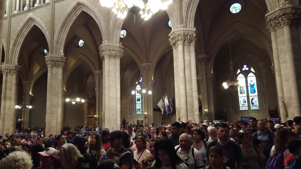 Inside Luján Basilica after the Pilgrimage with crowds of faithful Catholic believers