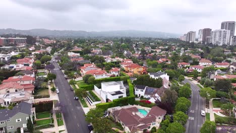 aerial view flying over westwood neighbourhood