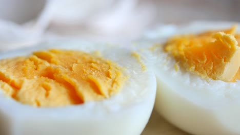 close-up of sliced boiled eggs