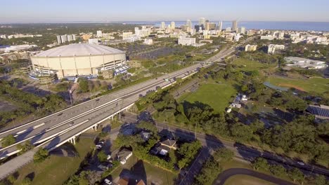 4k aerial drone video of tropicana field in downtown st