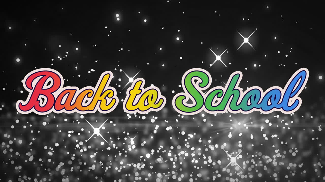 반이는 검은색과 색 배경 위의 학교 텍스트 애니메이션으로 돌아가십시오.