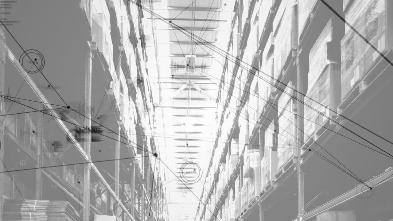 창고의 선반에 대한 연결 네트워크의 애니메이션