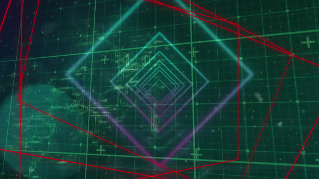 Animation of data processing with padlock and computer circuit board