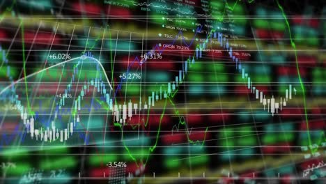 animation of stock market display with numbers and graphs over data recording in the background