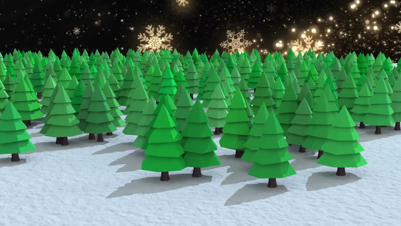 несколько деревьев на зимнем ландшафте на фоне падающей звезды на черном фоне