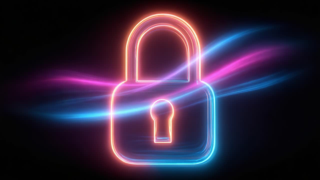 A Vibrant Representation of Security and Privacy: A Glowing Lock Icon Surrounded by Dynamic Light Waves Symbolizing Protection and Safety in the Digital Realm