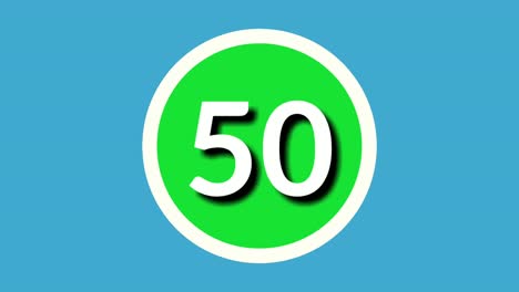 Number-50-fifty-sign-symbol-animation-motion-graphics-on-green-sphere-on-blue-background,4k-cartoon-video-number-for-video-elements