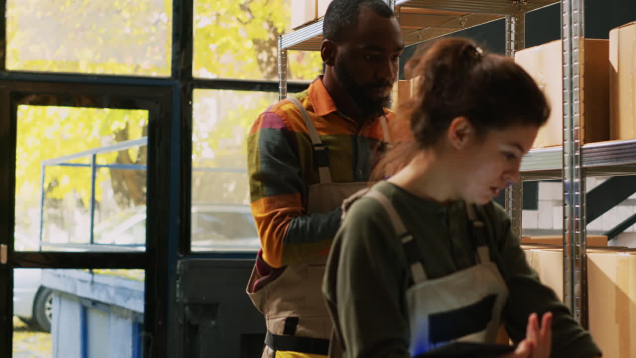 Warehouse workers checking inventory