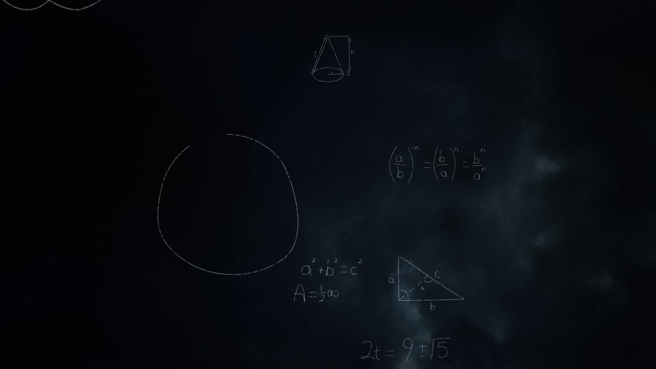 Dark storm surrounded by mathematics symbols animation