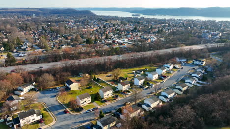 traffic drives through american town